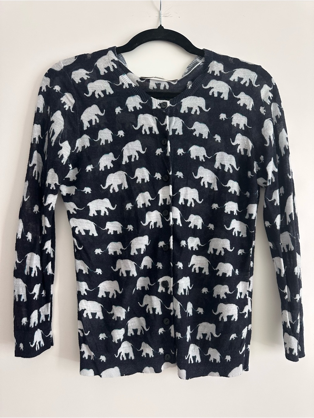 LOFT Black and White Elephant Print Button-Down Cardigan